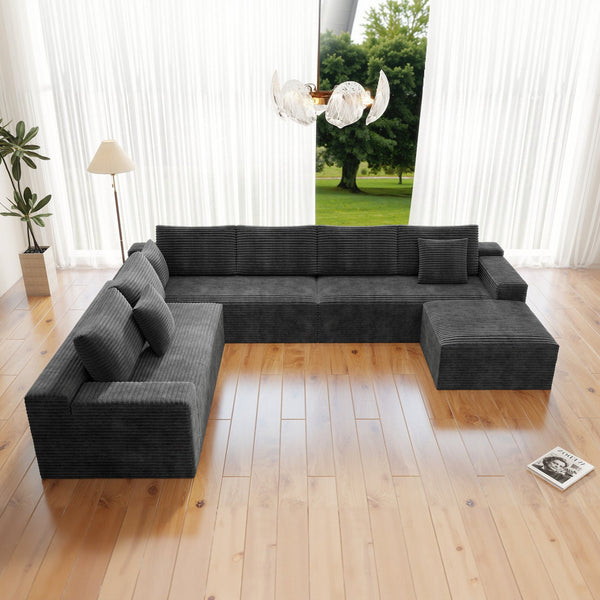 English Elm 137.8*104.3"Modular 137.8*104.3" Modular Sectional Sofa - Plush Corduroy, No Assembly, Versatile 4-Piece Design In Grey W3819S00115