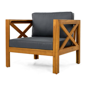 English Elm Christopher Knight Home® - Patio Conversation Set - 3-Piece Outdoor Acacia Wood Chairs & End Table With Dark Grey Cushions N770P264304G_57501.00ACA