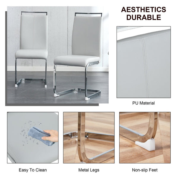 English Elm Table Set With 8 Light Gray Pu Chairs & Stunning Black Marble-Pattern Glass Top, Silver Legs W1151S02606-GIGA