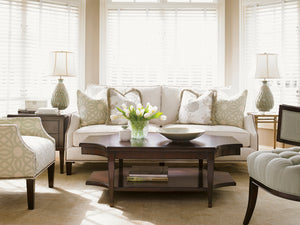 Lexington Richmond Rectangular Cocktail Table - Elegant Ribbon Stripe Mahogany, Antique Brass Details, Chic Design Brentwood  708-945