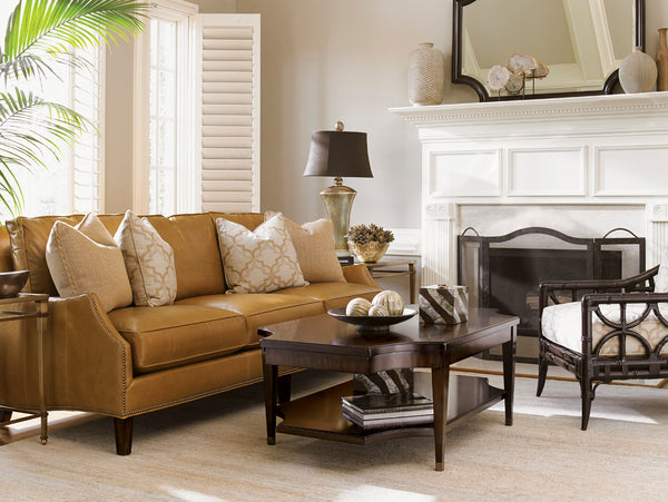 Lexington Richmond Rectangular Cocktail Table - Elegant Ribbon Stripe Mahogany, Antique Brass Details, Chic Design Brentwood  708-945