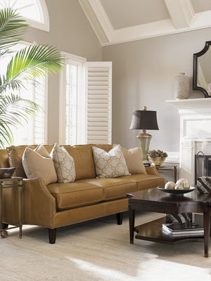 Lexington Richmond Rectangular Cocktail Table - Elegant Ribbon Stripe Mahogany, Antique Brass Details, Chic Design Brentwood  708-945