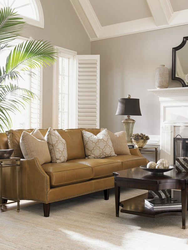 Lexington Richmond Rectangular Cocktail Table - Elegant Ribbon Stripe Mahogany, Antique Brass Details, Chic Design Brentwood  708-945