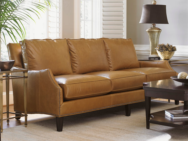 Lexington Richmond Rectangular Cocktail Table - Elegant Ribbon Stripe Mahogany, Antique Brass Details, Chic Design Brentwood  708-945