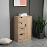 English Elm Homcom Freestanding Storage Cabinet, Bathroom Floor Cabinet With 4 Drawers and Door, Oak