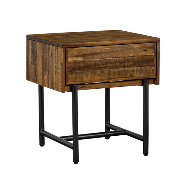 English Elm Cusco Solid Acacia Wood Nightstand with Metal Base and Antique Finish Farmhouse Bedroom B2736P464874