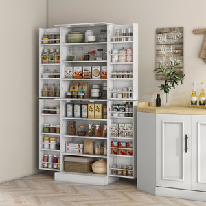 English Elm Homcom 65" Freestanding Kitchen Pantry Cabinet - Modern Storage With Adjustable Shelves & Safety Features W2225P229291