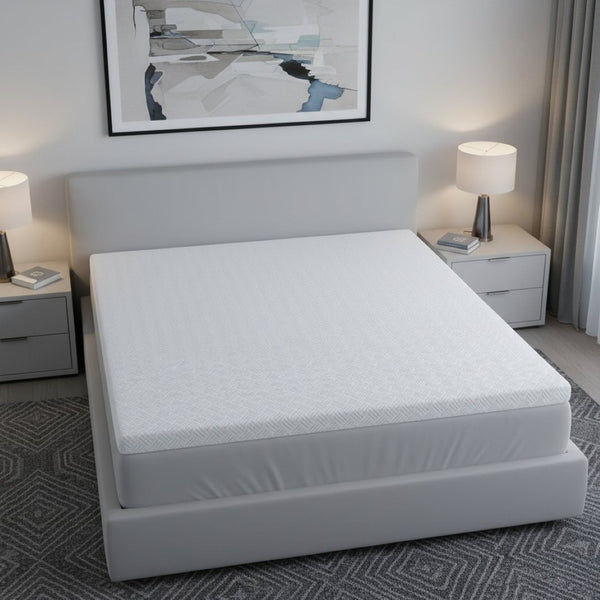 HomeRoots 84" White Memory Foam Mattress Topper - Plush Support, Breathable Cover, Easy Care for Ultimate Comfort California King 711957