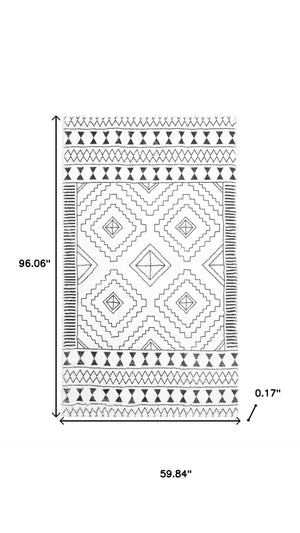 HomeRoots 5' Black and White Moroccan Washable Area Rug - Stylish, Durable, and Easy-Care for Modern Homes 8' X 10' 711959