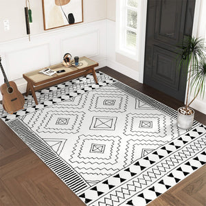 HomeRoots 5' Black and White Moroccan Washable Area Rug - Stylish, Durable, and Easy-Care for Modern Homes 8' X 10' 711959
