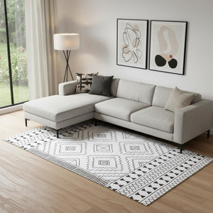 HomeRoots 8' X 10' Black and White Moroccan Area Rug - Stylish, Washable, Stain-Resistant for High-Traffic Spaces Geometric Diamonds Retangle 8' x 10' 711960