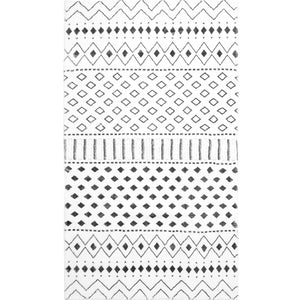 HomeRoots 8' X 10' Black and White Moroccan Area Rug - Stylish, Washable, Stain-Resistant for High-Traffic Spaces Modern Stripes Retangle 8' x 10' 711961