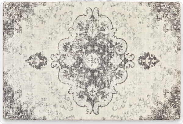 HomeRoots 6' Ivory and Gray Medallion Distressed Area Rug - Timeless Charm, Stain-Resistant, Machine Washable 6' X 9' 711965