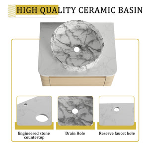 English Elm 24'' Wall-Mounted Bathroom Vanity With Ceramic Vessel Sink & Soft-Close Door For Small Spaces W999S00460
