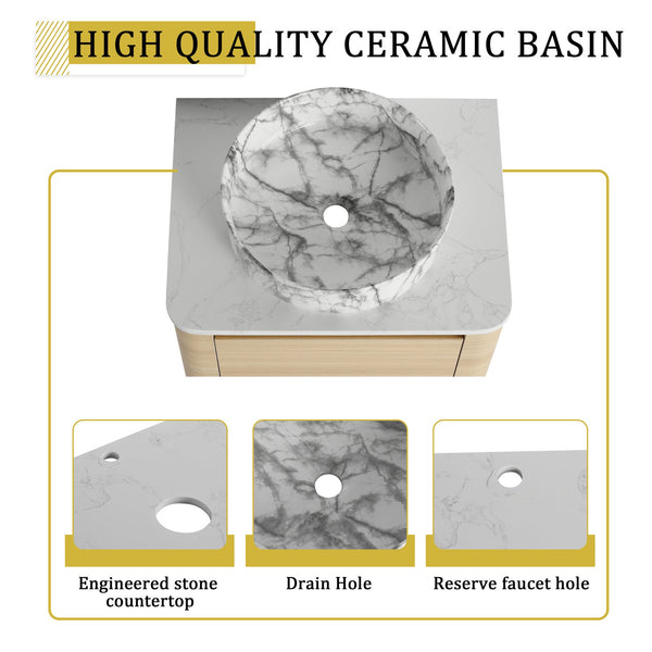 English Elm 24'' Wall-Mounted Bathroom Vanity With Ceramic Vessel Sink & Soft-Close Door For Small Spaces W999S00460