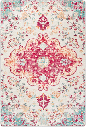 HomeRoots 6' Soft Washable Medallion Area Rug in Blue, Pink & White - Durable, Stain-Resistant, Easy Care! 6' X 9' 711981