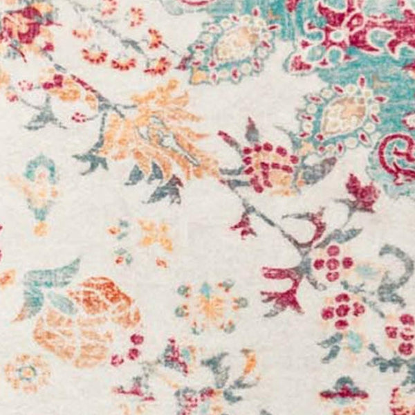 HomeRoots 6' Soft Washable Medallion Area Rug in Blue, Pink & White - Durable, Stain-Resistant, Easy Care! 6' X 9' 711981