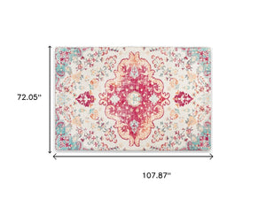 HomeRoots 6' Soft Washable Medallion Area Rug in Blue, Pink & White - Durable, Stain-Resistant, Easy Care! 8' X 10' 711982