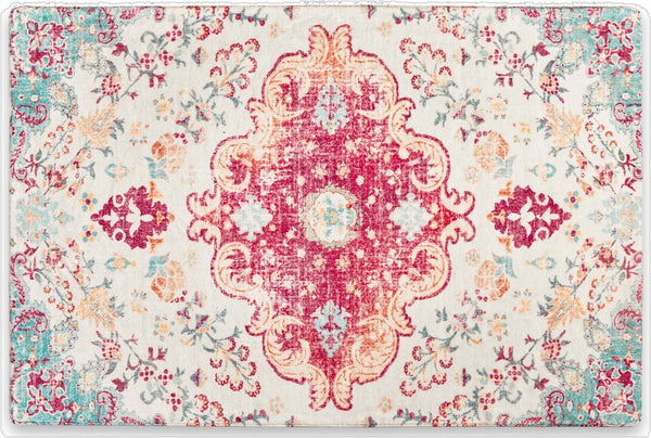 HomeRoots 6' Soft Washable Medallion Area Rug in Blue, Pink & White - Durable, Stain-Resistant, Easy Care! 8' X 10' 711982