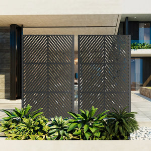 English Elm Metal Freestanding Privacy Screen Geometric Powder Coated Outdoor Patio Divider Panel W347P421269