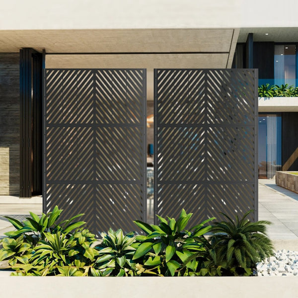 English Elm Metal Freestanding Privacy Screen Geometric Powder Coated Outdoor Patio Divider Panel W347P421269