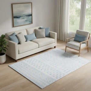 HomeRoots 6' Aqua and Ivory Geometric Area Rug - Stylish, Washable, Non-Slip, Durable for High-Traffic Spaces 6' X 9' 711993