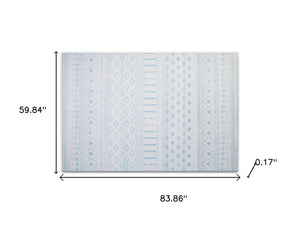 HomeRoots 6' Aqua and Ivory Geometric Area Rug - Stylish, Washable, Non-Slip, Durable for High-Traffic Spaces 6' X 9' 711993