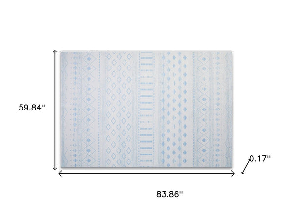 HomeRoots 6' Aqua and Ivory Geometric Area Rug - Stylish, Washable, Non-Slip, Durable for High-Traffic Spaces 6' X 9' 711993