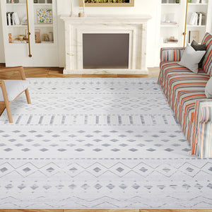 HomeRoots 6' Contemporary Off-White and Gray Geometric Area Rug - Durable, Washable, Perfect for Any Room 6' X 9' 711996