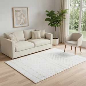 HomeRoots 6' Gold and White Abstract Geometric Washable Area Rug – Stylish, Durable, and Easy to Clean! 6' X 9' 711999