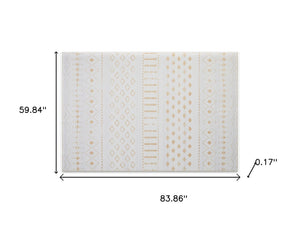HomeRoots 6' Gold and White Abstract Geometric Washable Area Rug – Stylish, Durable, and Easy to Clean! 6' X 9' 711999
