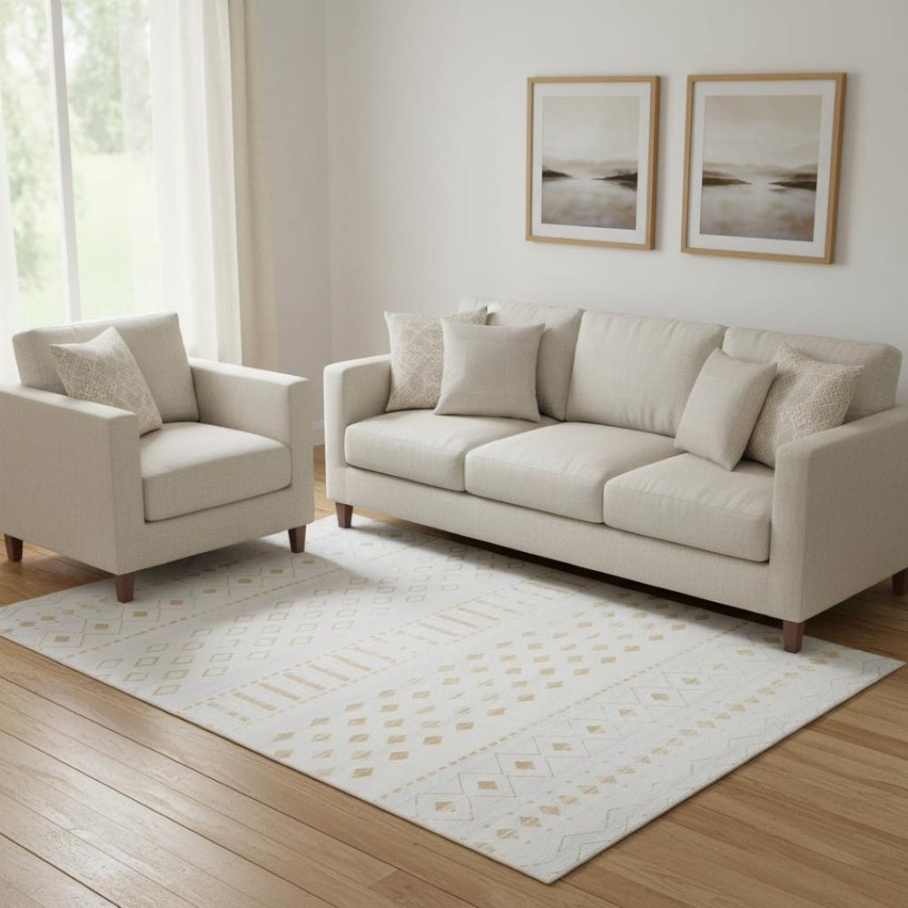 HomeRoots 6' Gold and White Abstract Geometric Washable Area Rug – Stylish, Durable, and Easy to Clean! 8' X 10' 712000