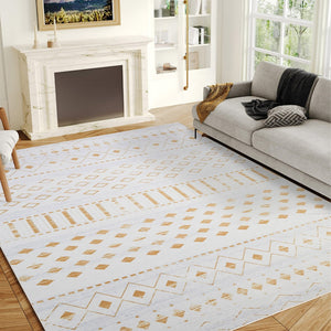 HomeRoots 6' Gold and White Abstract Geometric Washable Area Rug – Stylish, Durable, and Easy to Clean! 8' X 10' 712000