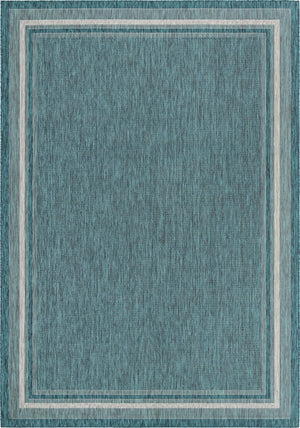 Unique Loom Outdoor Border Soft Border Machine Made Border Rug Teal, Ivory/Gray 10' 0" x 14' 1"