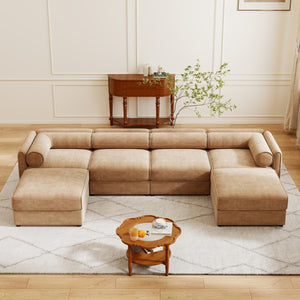 English Elm Modular U-Shaped Sectional Sofa With Storage Ottoman, Deep Seating & Ergonomic Support In Camel W714S01232
