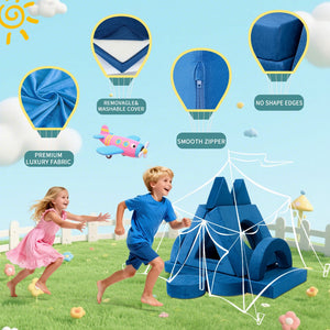 English Elm 14pcs Modular Foam Play Couch Set Convertible Toddler Fort Builder for Playrooms Blue T5880P493440