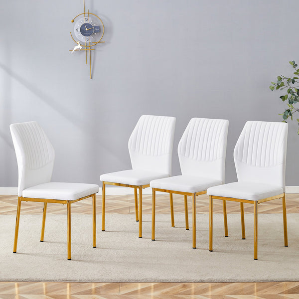 English Elm Luxury White Pu Dining Chair Set Of 4 - Modern High Resilience Seating With Gold Metal Legs & Style W1151P282689