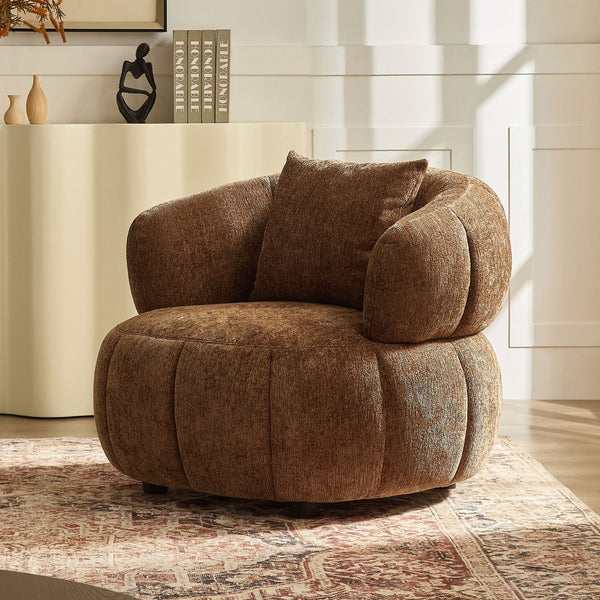 English Elm Modern Sculptural Pumpkin Lounge Chair Textured Polyester Upholstery for Living Room Brown W2582P457334