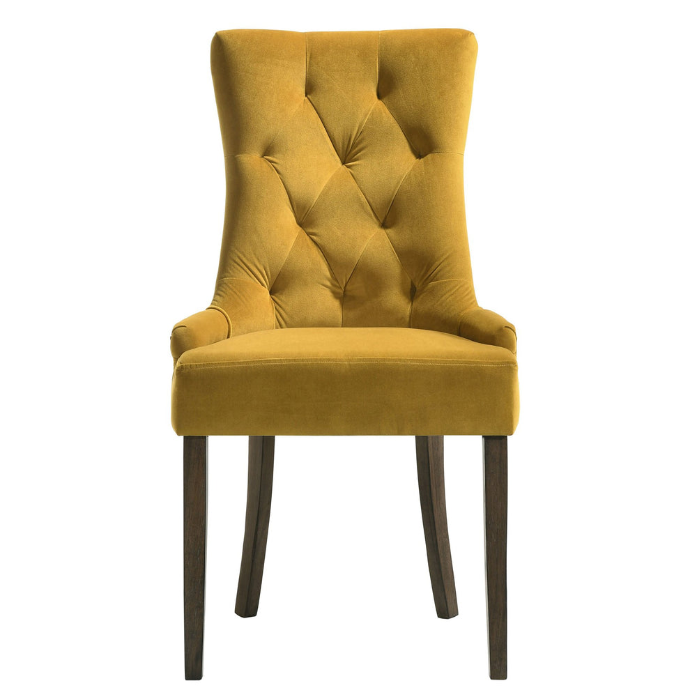 English Elm Yellow Tufted Back Side Chairs Set of 2 — Plush Upholstery, Nailhead Trim, Espresso Legs, Elegant Comfort B062P185679