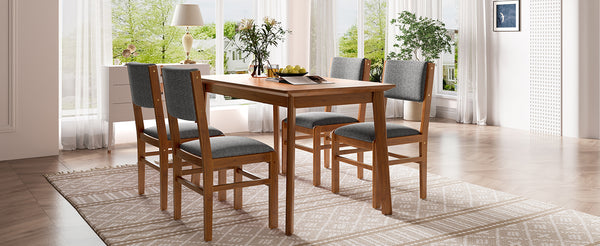 English Elm 5-Piece Counter Height Dining Set with Faux Marble Top and Upholstered Seats, Mid-Century Pub Charm Brown+Gray N752S000017D