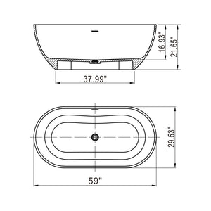 English Elm 59 Inch Stone Resin Freestanding Bathtub Oval Spa Soaking Tub for Small Bathrooms Black W1613P355471