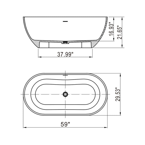 English Elm 59 Inch Stone Resin Freestanding Bathtub Oval Spa Soaking Tub for Small Bathrooms Black W1613P355471