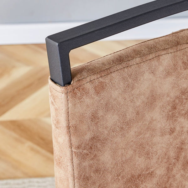 English Elm Table With 6 Industrial Style Brown Techno-Fabric Chairs - Walnut Rectangular Dining Set, 71"X39.3" W1151S02439-GIGA