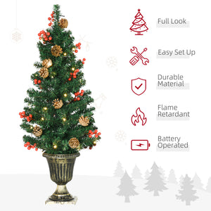 English Elm HOMCOM Prelit 4-Piece Holiday Set with 2 Entry Trees, Garland & Wreath, Warm White LEDs, Red Berries W2225P229437