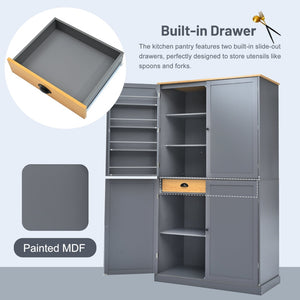 English Elm Topmax Freestanding Pantry Cabinet with Drawers Adjustable Shelves Kitchen Gray N717S000046E