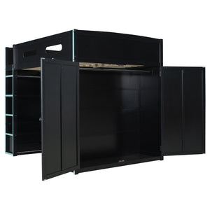 English Elm Full Size Gaming Loft Bed with Rgb Lighting Desk Wardrobe and Built-in Storage Blue LT100261AAC