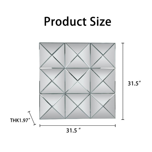English Elm 3d Beveled Glass Geometric Square Wall Mirror Sculptural Triangular Art for Living Room W3836P410041