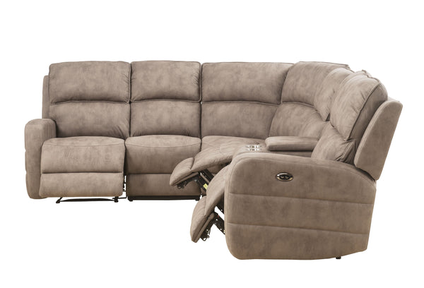 English Elm Olwen Mocha Nubuck Power Sectional Sofa with USB Ports, Reversible Console, Cup Holders, Storage B2726S00120
