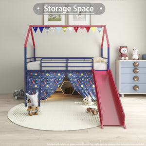 English Elm Jack Metal Junior Twin Loft Bed With Slide & Superhero Curtains - Safe, Fun & Space-Saving Design! B083P354666