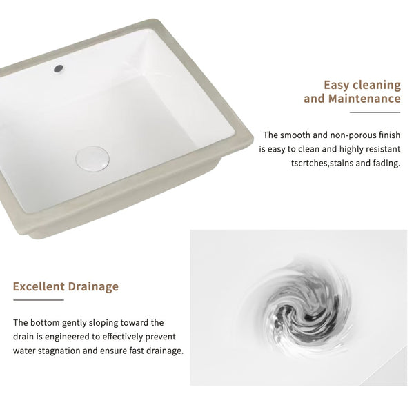 English Elm Rectangular Undermount Ceramic Basin White Glazed Vanity Sink with Overflow Protection W3402P326494